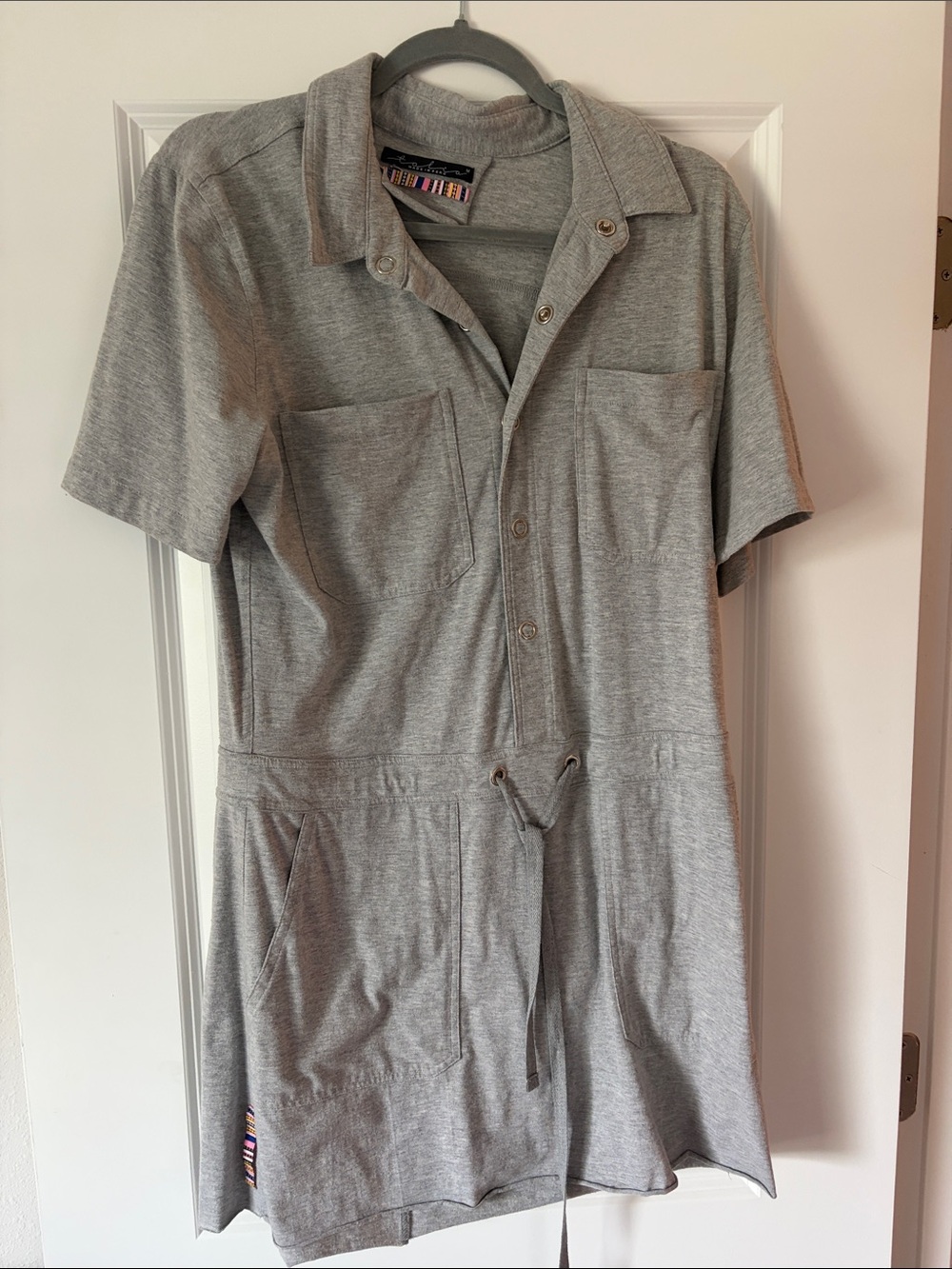 Women’s Short-Sleeve Polo Romper Dress in Light Gray